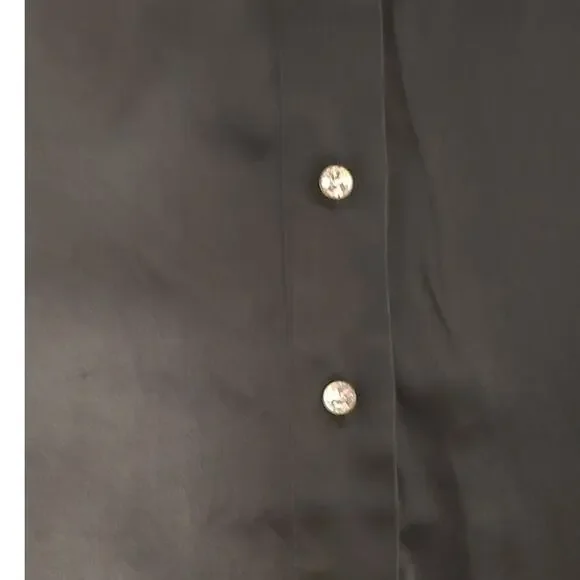 Vintage Y2K Express Black Silk Short Sleeve Blouse Medium - Picture 3 of 7